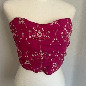 Zara Hot Pink and White Embroidered Corset Bustier Top Size Small